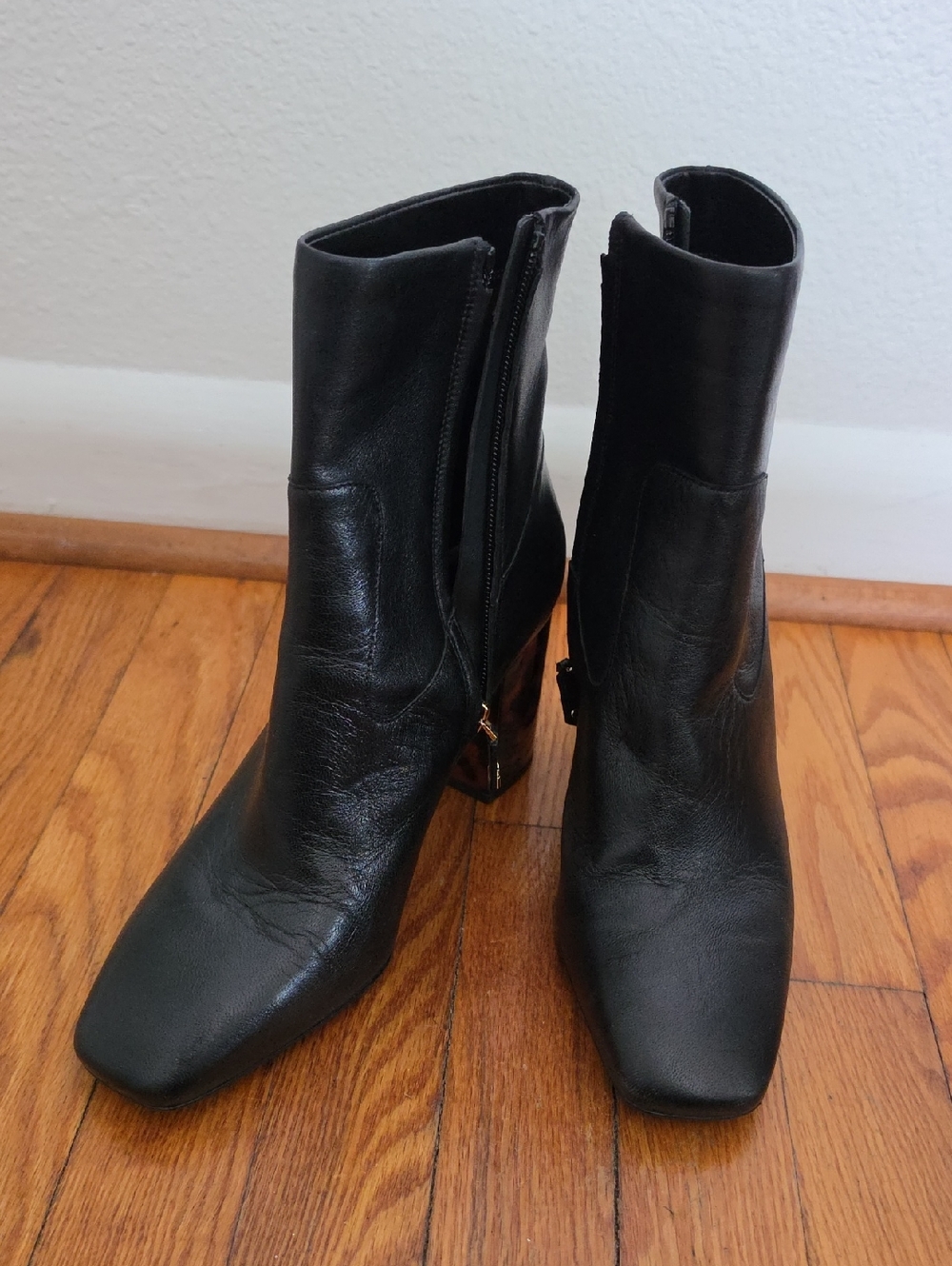 Michael Kors Black Leather Square-Toe Ankle Boots